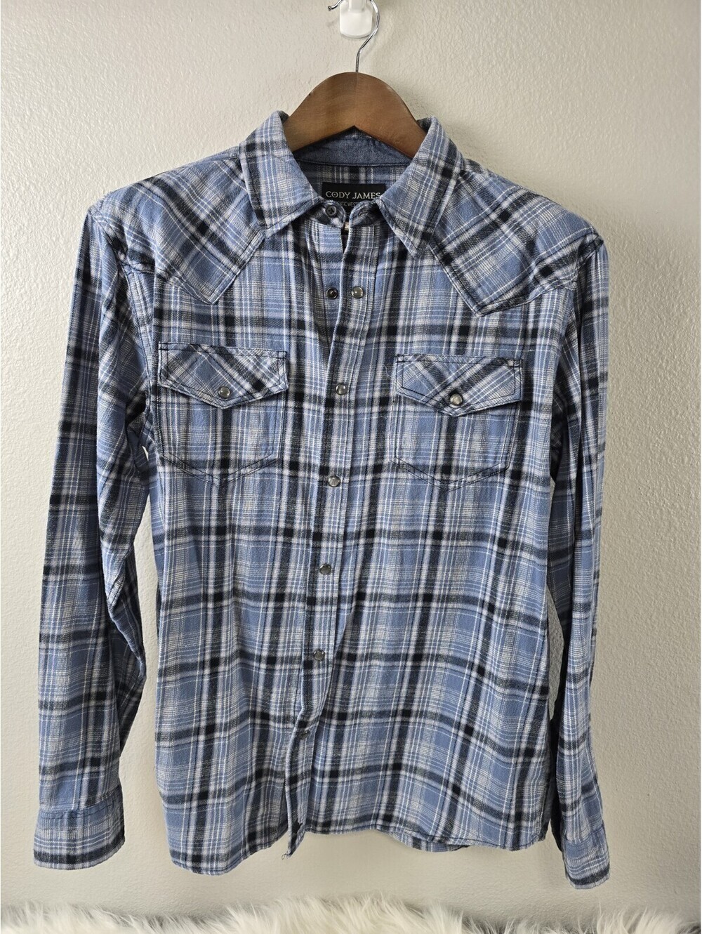 Cody James Mens Regular Fit Plaid Long Sleeve Western Shirt Size M Pearl Snap